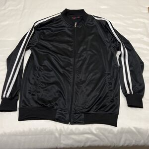 Linea Uomo Track Jacket Mens 2XL Black 2-Stripes Pockets Full Zip Running Street